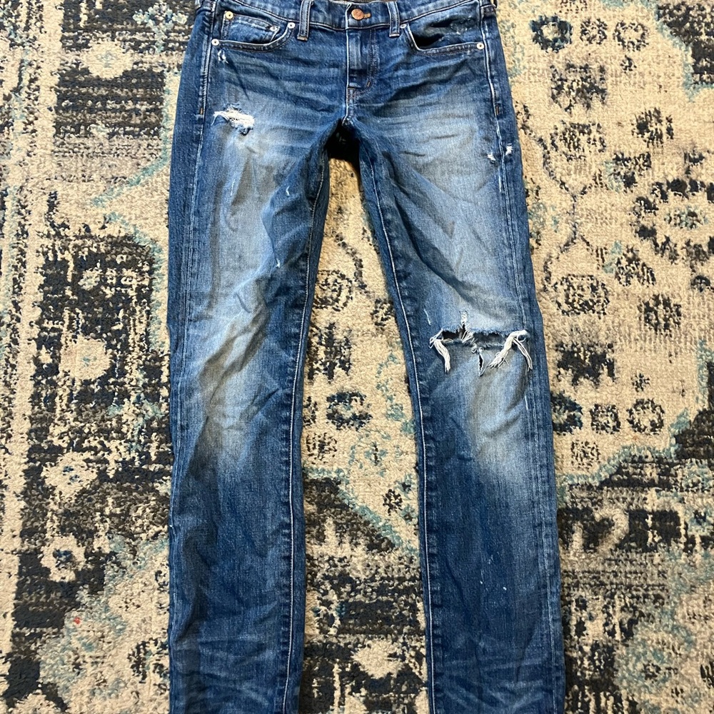 Madewell The High Rise Slim Boy Jean Medium Wash 25 Distressed Strech